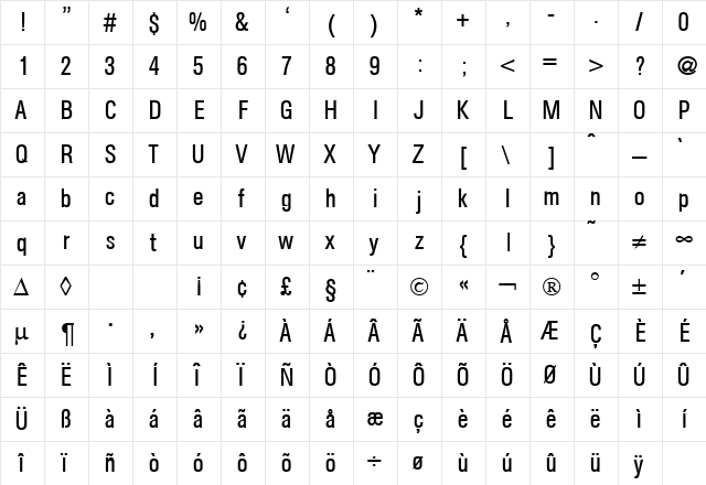 AtkinsCond Regular  glyph index