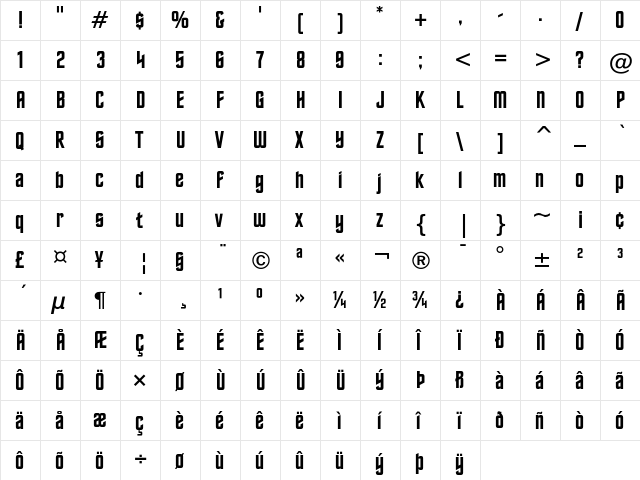 Horizon Regular  glyph index
