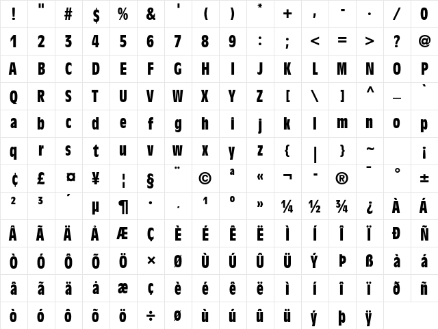 Antique Olive Std Bold Condensed  glyph index