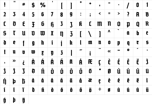 Grobe Deutschmeister Regular  glyph index