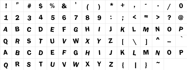 DAFT Upper Case Upper Case  glyph index