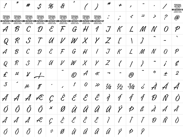 Casat Cap Thin PERSONAL USE Regular  glyph index