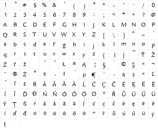 LegacySanItcTEE Regular  glyph index