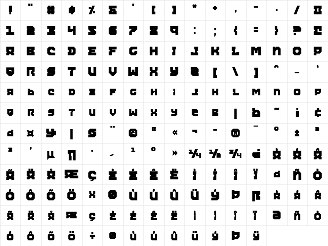 Airacobra Extra Bold Extra Bold  glyph index