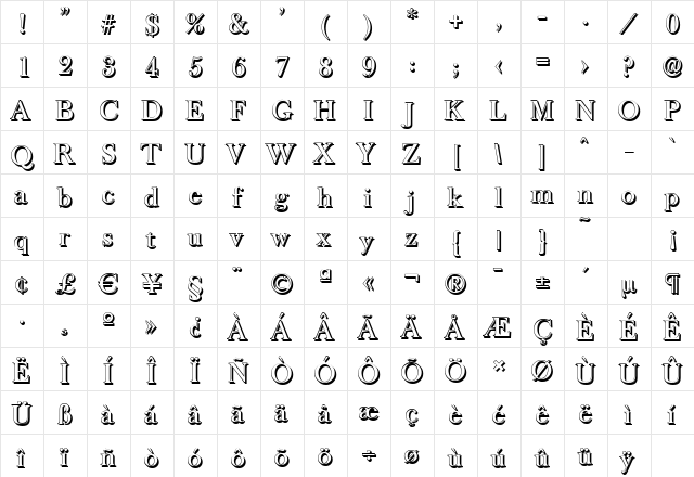 BaskerOldShadow-Medium Regular  glyph index