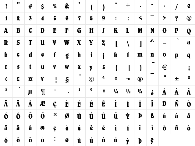 URWBerniniTBolCon Regular  glyph index