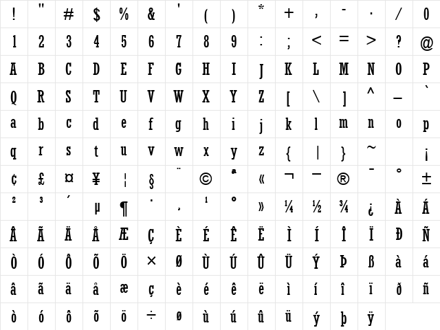 AstuteCondSSK Regular  glyph index