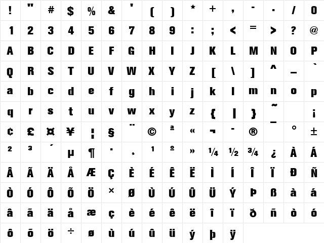 URWAccidaliaTBlaCon Regular  glyph index