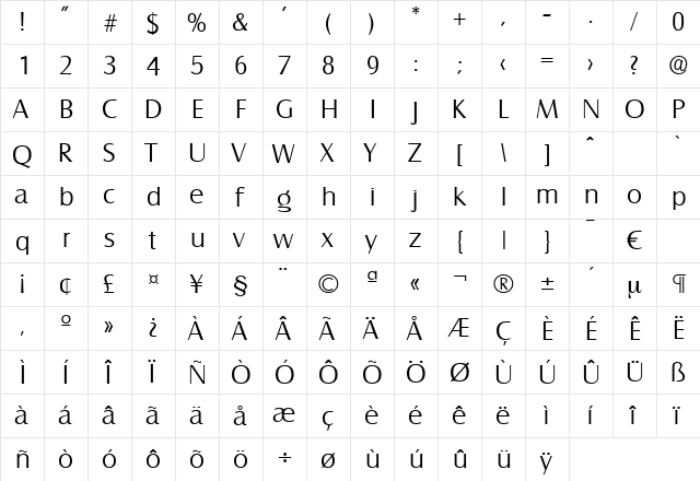Salzburg-Light Regular  glyph index