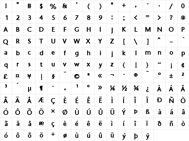 Aboriginal Sans Bold  glyph index