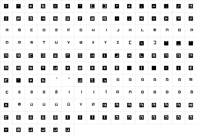 Alien Skyline Regular  glyph index