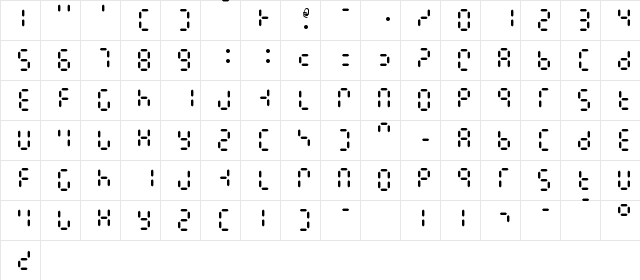 E1234 Regular  glyph index