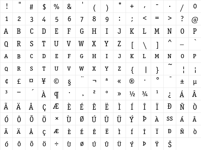 OfficinaSerITC BookSC  glyph index