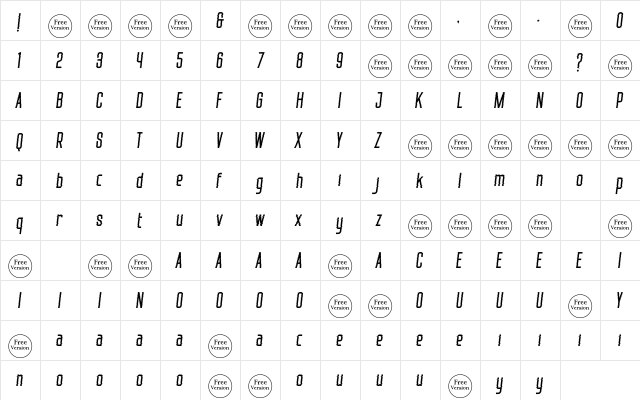 Uncracked Free Trial Regular  glyph index