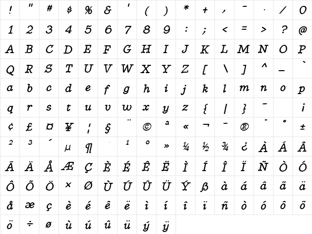 BetterKamp BoldItalic  glyph index