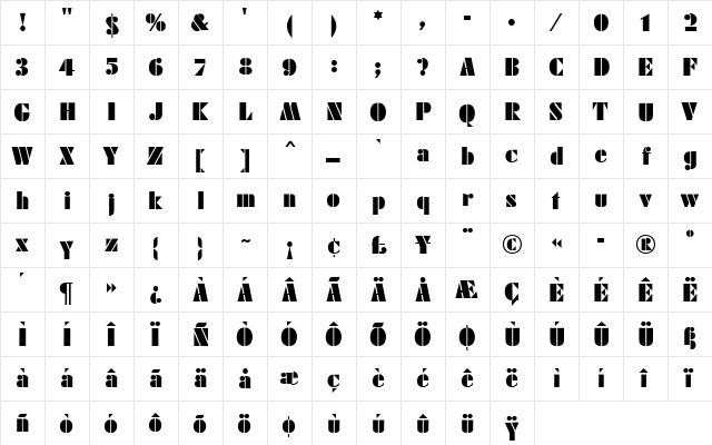 Futura MN Black  glyph index