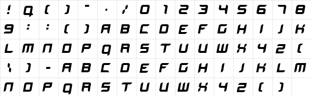 BloodWax Medium Italic  glyph index