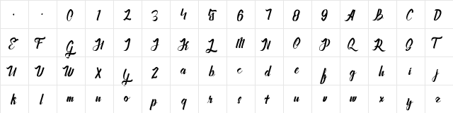 Stayhend Regular  glyph index