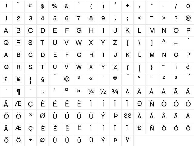 ChaletBookTTSC Regular  glyph index