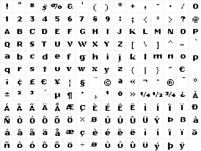 LRPlusNine WideBAlt  glyph index