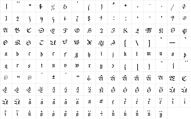 Clank Regular  glyph index