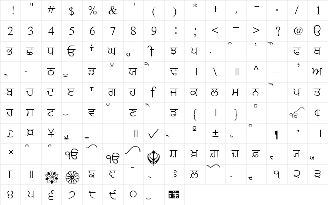 SamtolLight Regular  glyph index
