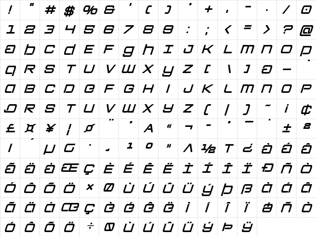 Colony Marines Bold Italic Bold Italic  glyph index