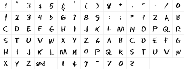 Eraser Regular  glyph index
