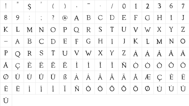 DK Traiectum Regular  glyph index