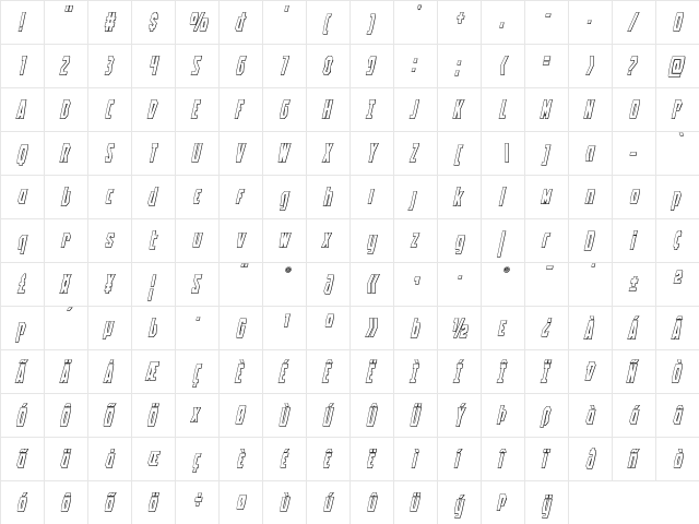 Battleworld Outline Italic Outline Italic  glyph index
