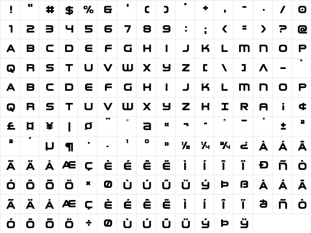 Omega Flight Title Regular  glyph index