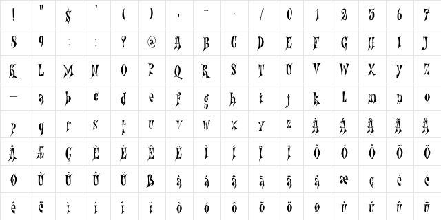 Nefarious DEMO Regular  glyph index