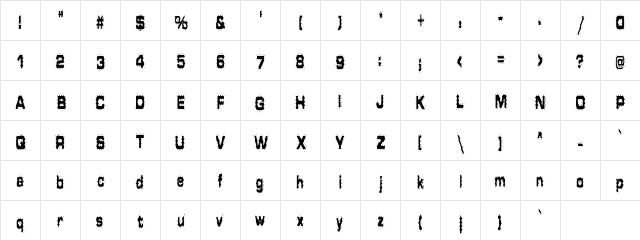 Hammered Type Regular  glyph index