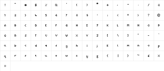 Pixel Maz Regular  glyph index