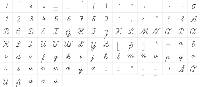 Schreibschrift Regular  glyph index