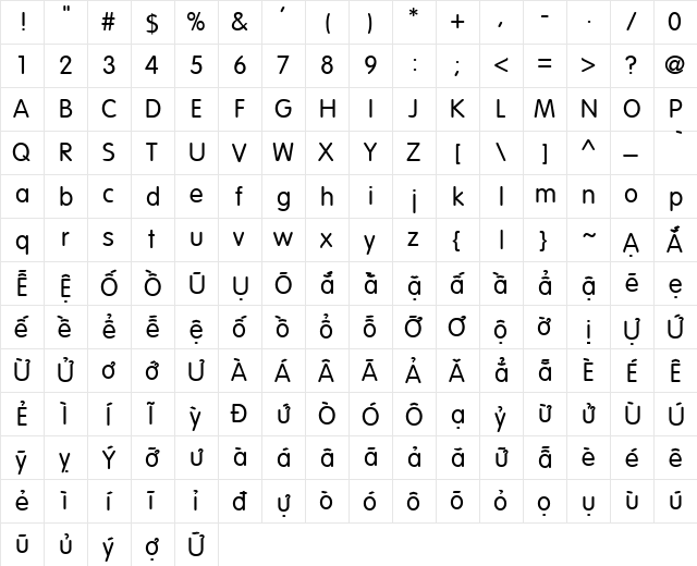 VI Lam Anh Normal  glyph index