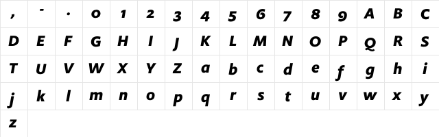Flex ExtraBold Italic  glyph index