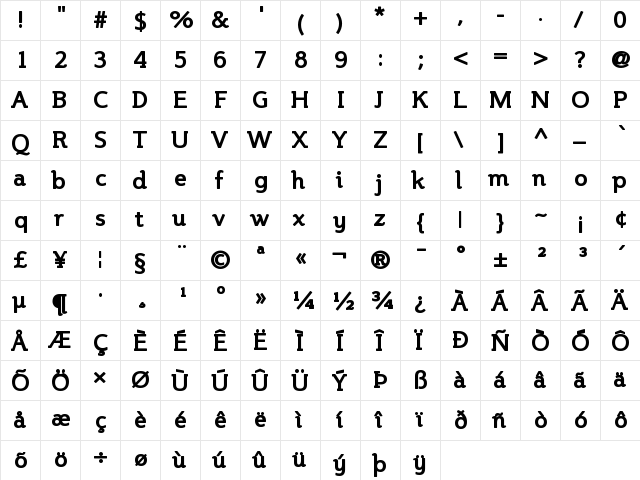 Steinem Bold  glyph index