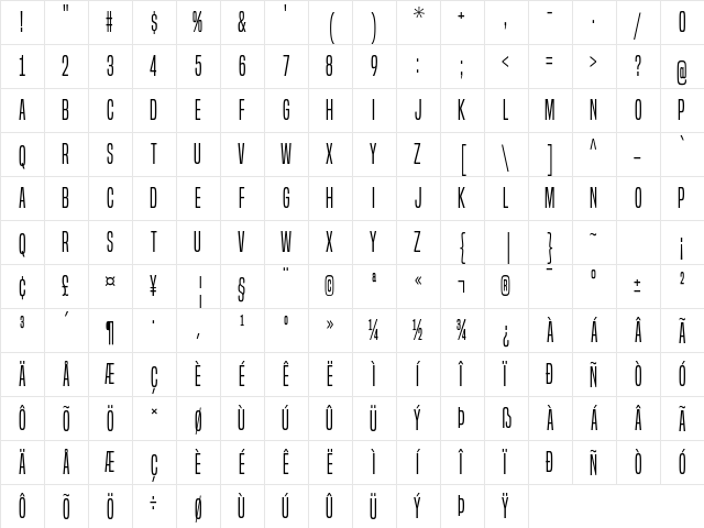 Built Titling Light  glyph index