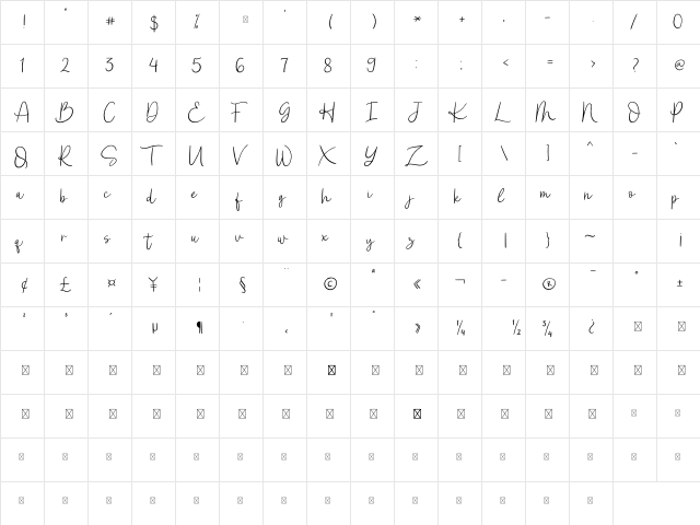 Ceriya Regular  glyph index