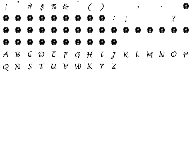 NewFont Regular  glyph index