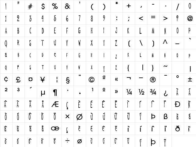 DeGarThin6 Bold  glyph index