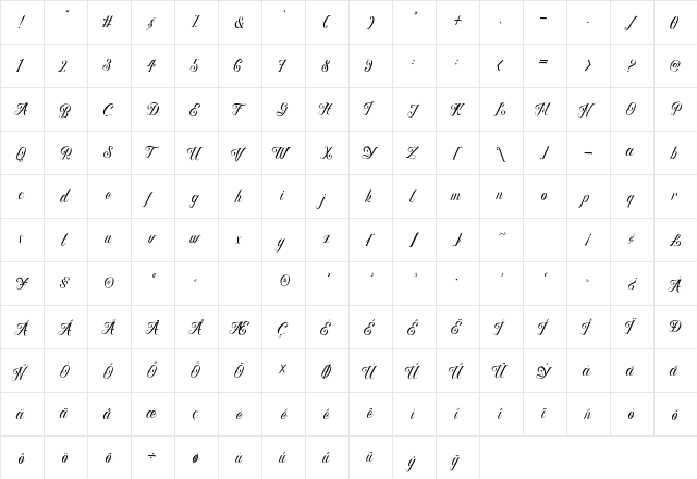 Rhegina Darling Regular  glyph index
