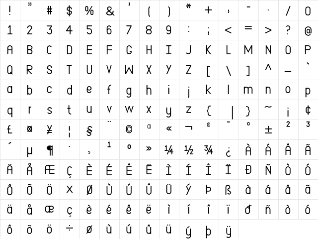 EP Dominate Regular  glyph index