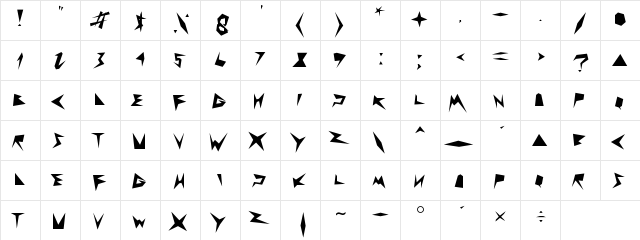 zig zag zeg Regular  glyph index