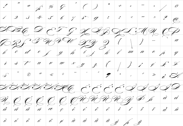 Burgues Script Regular  glyph index
