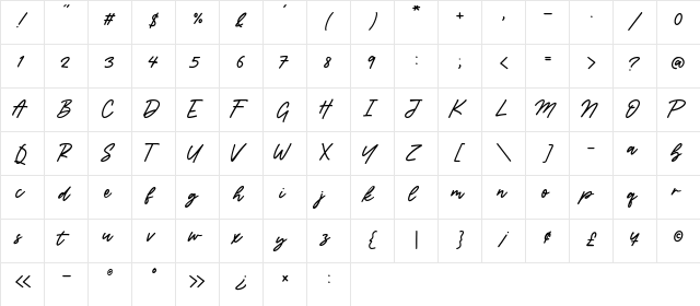 Georado Regular  glyph index
