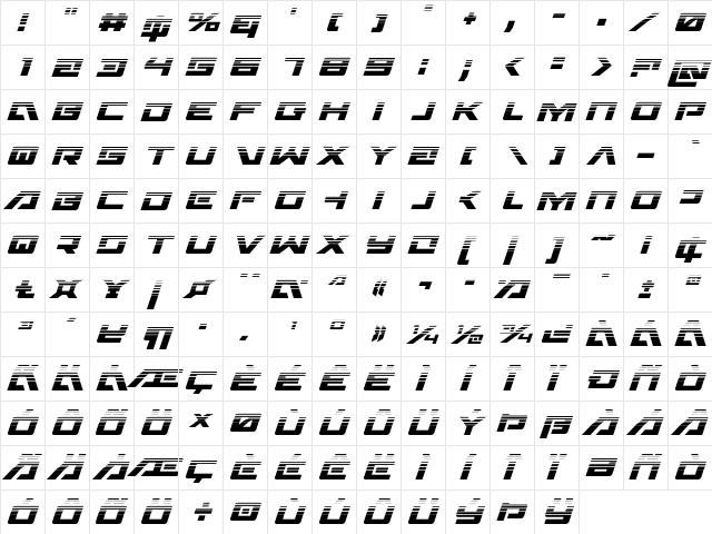 Wildcard Halftone Italic Italic  glyph index