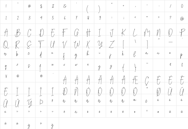 Billstone Demo Regular  glyph index