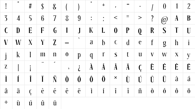 Vainilla Regular  glyph index